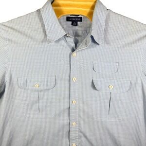 Lands End Mens XL Blue Gingham Check Short Sleeve Button Up Shirt Work Pockets
